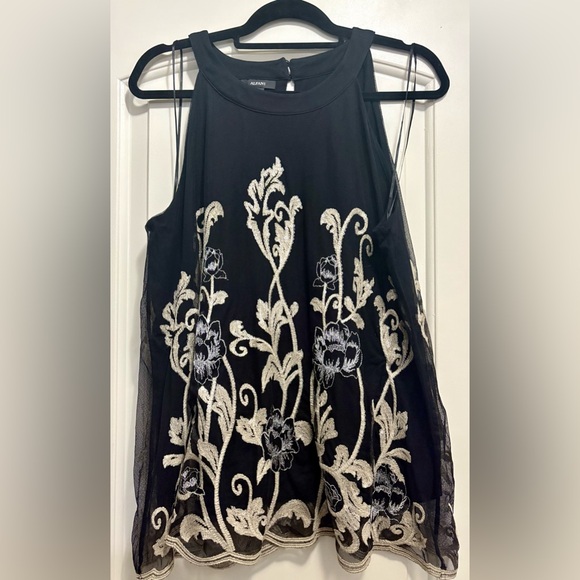 Alfani Tops - Elegant Black and Cream Floral Women's Top